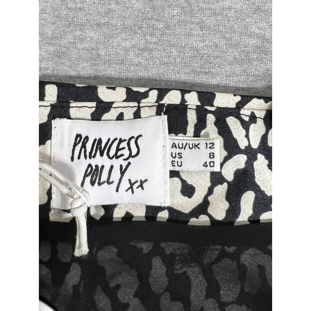 Princess Polly Skirt Womens 8 Black White Kyoto Mini Animal Print Satin Zip New - Picture 9 of 10